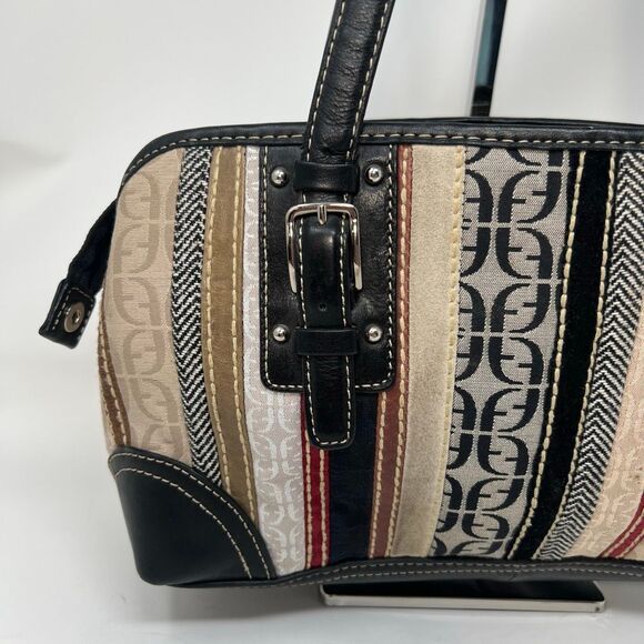 FOSSIL Bag Women's Leather Suede Textile Patchwork Logo Striped Shoulder Purse - Picture 5 of 14